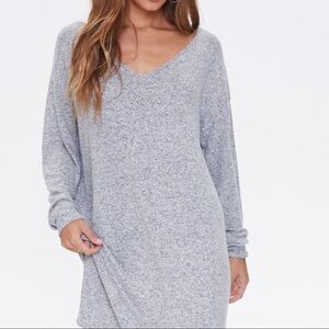 NEW-CAPELLA Marled Knit,Deep V-Neck, LongSleeve,Shift Mini Dress Heather Gray LG